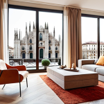 **"A bright and modern living room in a Milan apartment, styled by an interior designer. Large windows overlooking the Duomo. Warm, inviting atmosphere. Professional real estate photography."** (This prompt focuses on high-quality photography and a desirable location.)