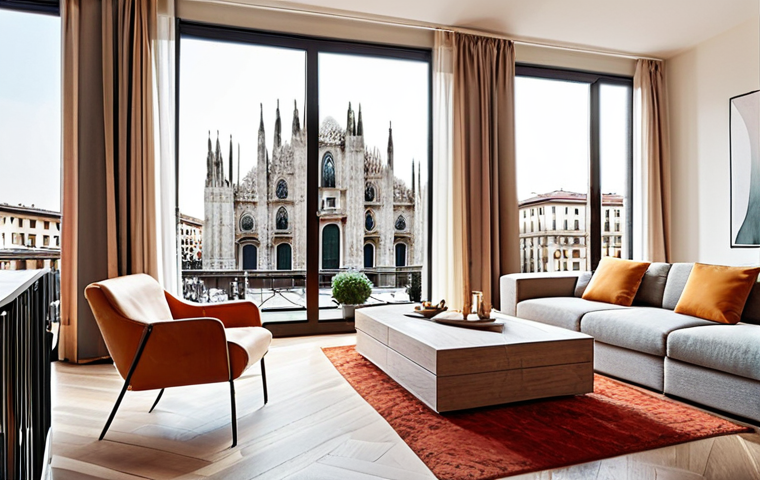 **"A bright and modern living room in a Milan apartment, styled by an interior designer. Large windows overlooking the Duomo. Warm, inviting atmosphere. Professional real estate photography."** (This prompt focuses on high-quality photography and a desirable location.)