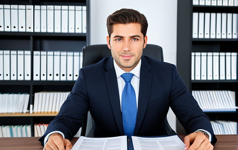 Legal Expertise in Real Estate**

A confident real estate agent in a modern, bright office, fully clothed in a professional business suit, reviewing legal documents. Bookshelves filled with legal volumes in the background. Emphasis on professionalism and trustworthiness. Safe for work, appropriate content, modest, professional. Perfect anatomy, correct proportions, natural pose, high quality.

**