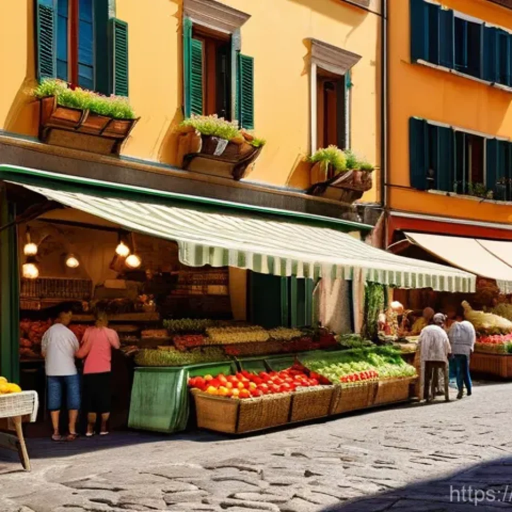 공인중개사 부동산 지역 조사 요령 - **Prompt:** A vibrant and charming Italian neighborhood square bathed in warm, late afternoon sunlig...