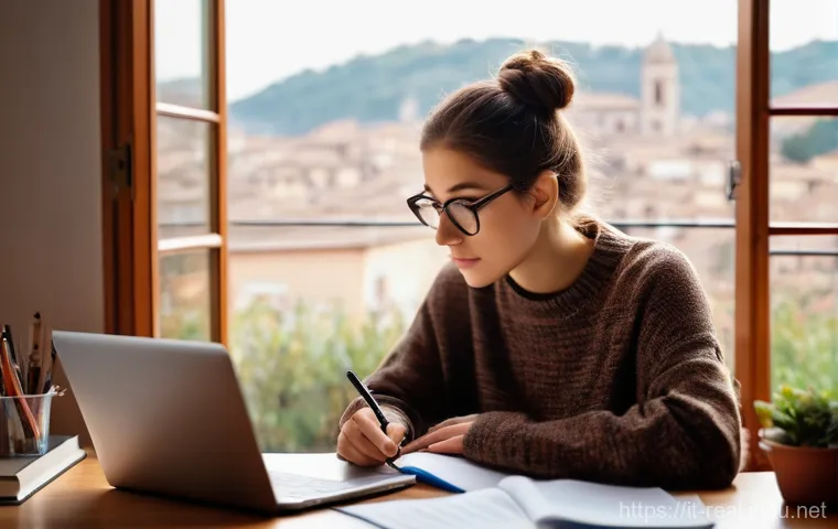 공인중개사 시험 대비 독창적인 학습 전략 연구 - **Prompt 1: Focused Study in a Cozy Italian Home**
    A young Italian woman, in her late 20s, with ...