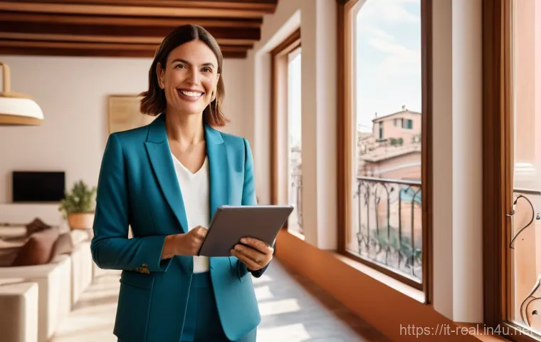 공인중개사와 부동산 시장에서의 역할 분석 - **Prompt:** A professional Italian real estate agent, a woman in her late 30s with a warm, confident...