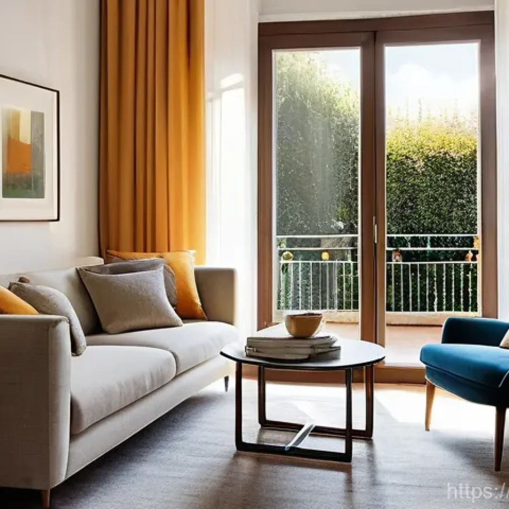 공인중개사 부동산 광고 사례 분석 - **Prompt:** A cozy, brightly lit living room in a modern Italian apartment, showcasing elegant, mini...