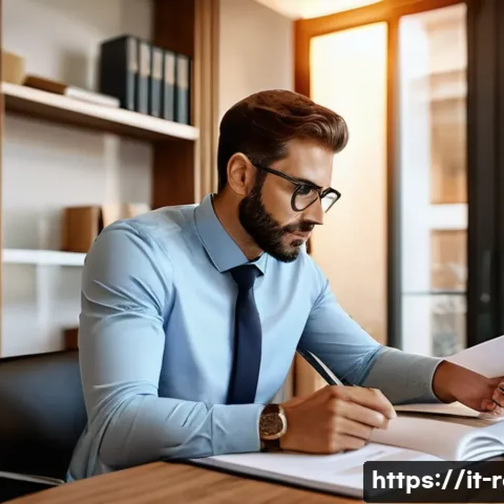공인중개사 부동산 관련 분쟁 해결법 - A professional real estate agent in a modern Italian office, reviewing detailed contracts with clien...