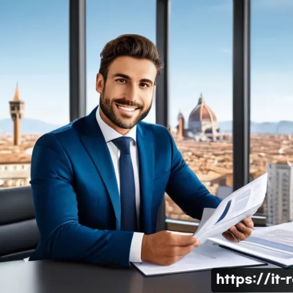 공인중개사 자격증의 자격 조건 분석 - A professional Italian real estate agent in a modern office setting, dressed in business attire with...