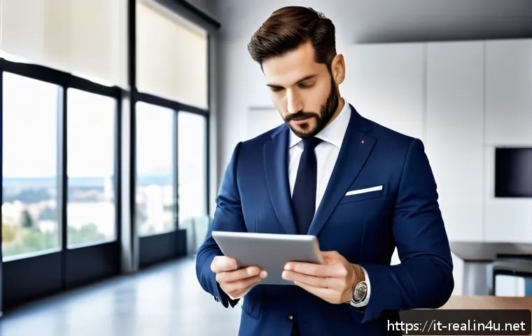 공인중개사 자격증 취득 후 직업 전환 성공 사례 - A professional Italian real estate agent in a modern office setting, dressed in formal business atti...