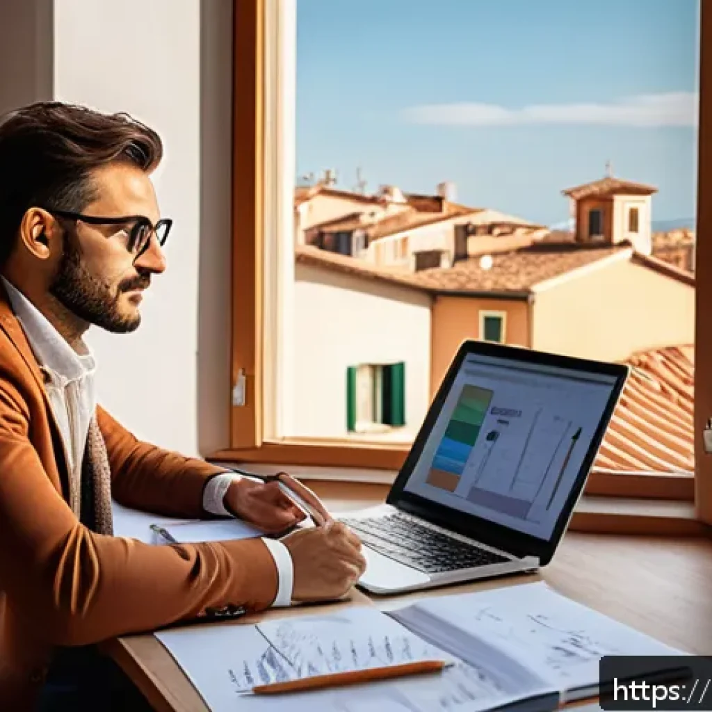 공인중개사 시험을 위한 유튜브 강의 추천 - A focused Italian real estate agent candidate studying at a modern desk in a bright, cozy apartment ...