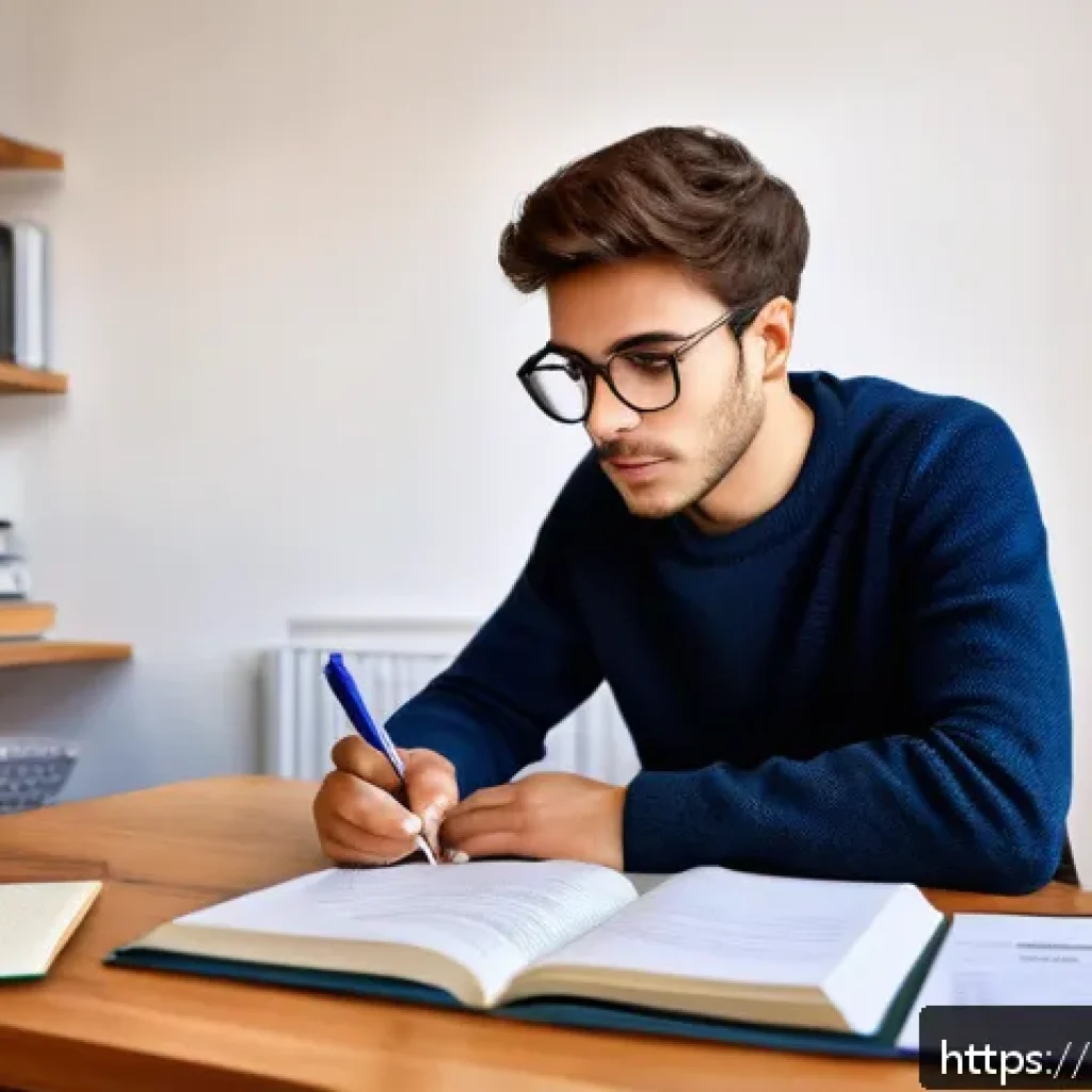 공인중개사 시험 대비 모의고사 시험지 공유 - A focused Italian student studying at a wooden desk in a cozy home office, surrounded by open textbo...