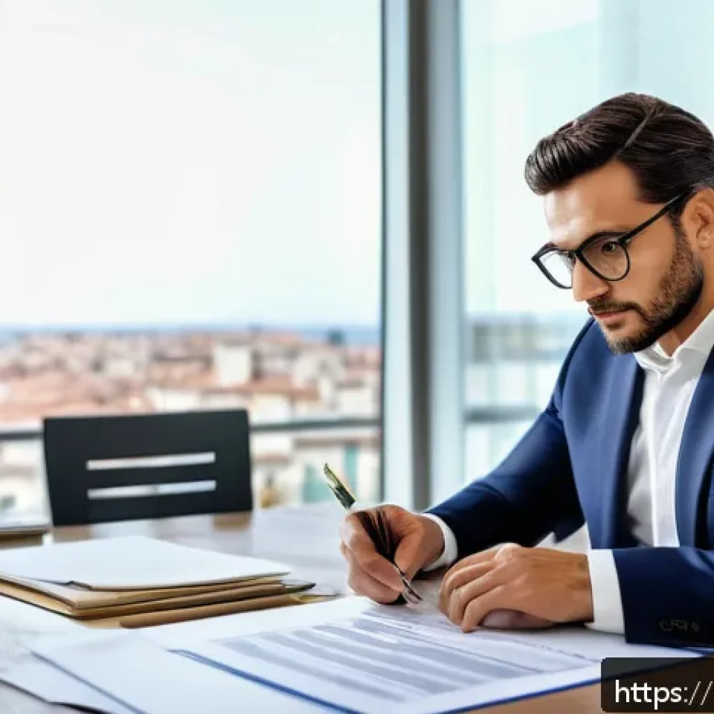 공인중개사 자격증과 부동산 자산 관리 - A professional Italian real estate agent in a modern office setting, dressed in smart business attir...
