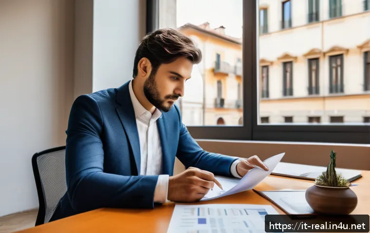 공인중개사 시험 대비 독창적인 학습 전략과 관련된 사례 - A focused Italian real estate exam candidate sitting at a modern desk in a bright, cozy study room i...