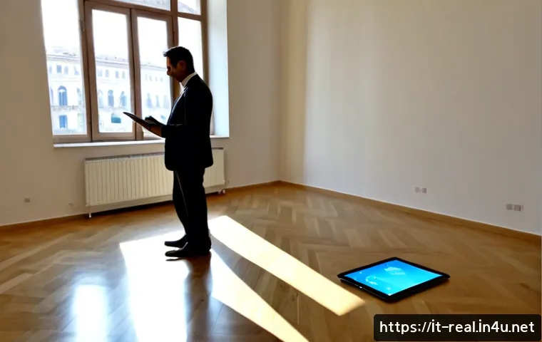 공인중개사와 최신 부동산 기술의 접목 사례 - Photorealistic Italian real estate agent in a bright contemporary Milan apartment, using a tablet wi...
